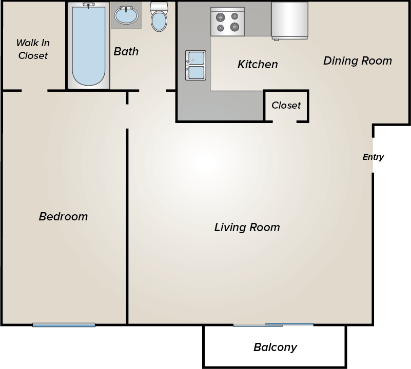 1 BEDROOM  1 BATH floor plan